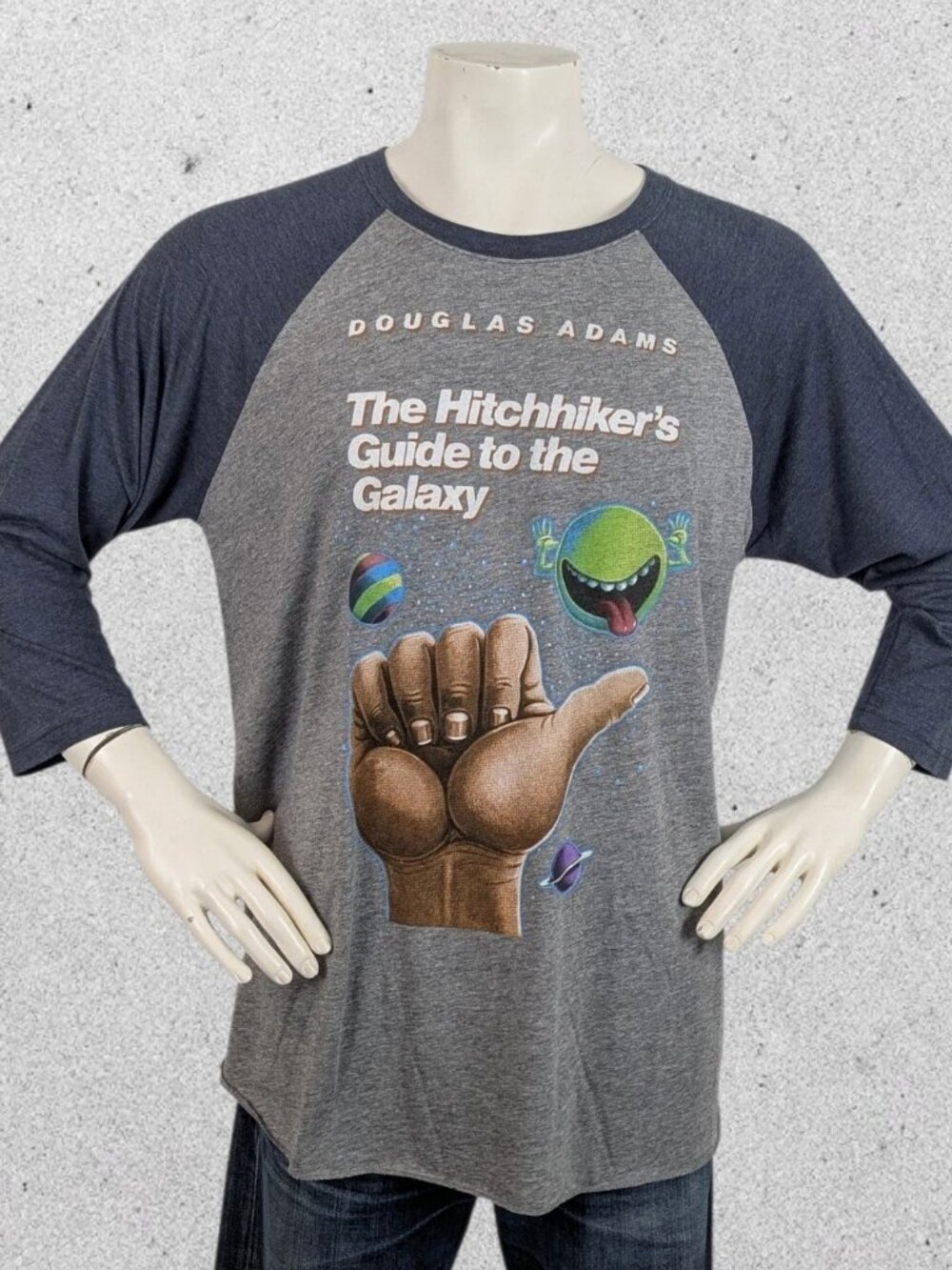 OUT OF PRINT Raglan T Shirt Size XL The Hitchhikers Guide To The Galaxy Tee